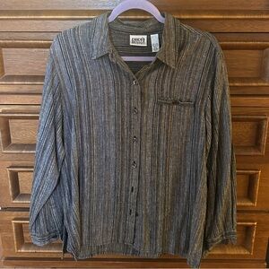 Chico's Black and Gray Striped Linen Blend Shirt